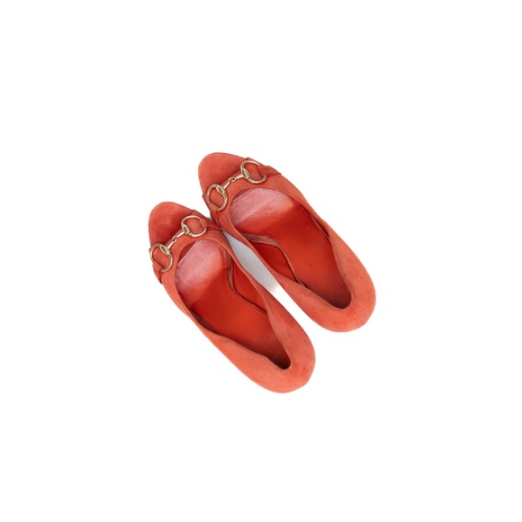 Gucci Horsebit Peep Toe Platform Pumps – Orange Suede – Size 8.5B US / 39 EU / 6 - Picture 5 of 9